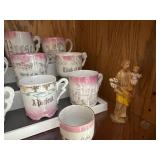 Set of 11 Vintage Porcelain Sentiment Cups & Figurine