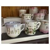 Set of 11 Vintage Porcelain Sentiment Cups & Figurine