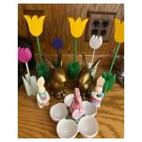 Easter-Themed Decor Set with Rabbits, Tulips, and Egg Holder