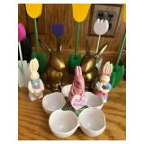 Easter-Themed Decor Set with Rabbits, Tulips, and Egg Holder
