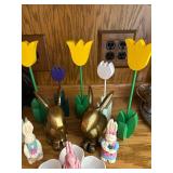 Easter-Themed Decor Set with Rabbits, Tulips, and Egg Holder