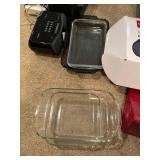 Assorted Kitchen Utensils and Pyrex Baking Dishes Set