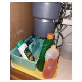 Collection of Household Cleaning Supplies and Paper Towels