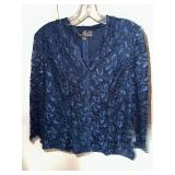 Alex Evenings Navy Blue Beaded Lace Dress Top