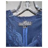 Alex Evenings Navy Blue Beaded Lace Dress Top