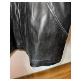 Field Gear Black Leather Coat with Faux Fur Trim Hood - Size L