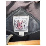 Field Gear Black Leather Coat with Faux Fur Trim Hood - Size L