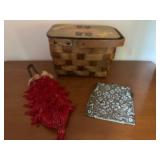 Vintage Wooden Basket with Beaded Purses