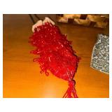 Vintage Wooden Basket with Beaded Purses