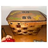 Vintage Wooden Basket with Beaded Purses