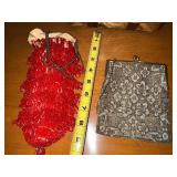 Vintage Wooden Basket with Beaded Purses