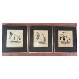 Collection of 3 Sailboat Sketch Prints by Charles Martin in Silver Frames