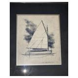Collection of 3 Sailboat Sketch Prints by Charles Martin in Silver Frames