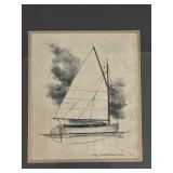 Collection of 3 Sailboat Sketch Prints by Charles Martin in Silver Frames