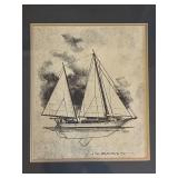 Collection of 3 Sailboat Sketch Prints by Charles Martin in Silver Frames
