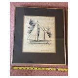 Collection of 3 Sailboat Sketch Prints by Charles Martin in Silver Frames