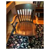 Vintage Wooden Office Chair with Armrests and Spindle Back