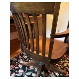 Vintage Wooden Office Chair with Armrests and Spindle Back