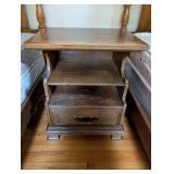 Vintage Wooden End Table with Two Shelves and Drawer