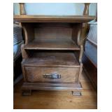 Vintage Wooden End Table with Two Shelves and Drawer