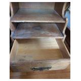 Vintage Wooden End Table with Two Shelves and Drawer