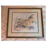Set of 2 Framed Artworks: Paris Landscape and Uptown Art Fair 1974 Sketch