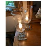 Pair of Crystal Hurricane Lamps with Glass Shades