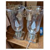 Pair of Crystal Hurricane Lamps with Glass Shades