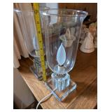Pair of Crystal Hurricane Lamps with Glass Shades