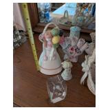 Collection of Vintage Porcelain Figurines, Doilies, and Crystal Ornament