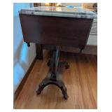 Victorian Marble-Top Wooden Side Table with Floral Carving