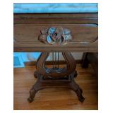 Victorian Marble-Top Wooden Side Table with Floral Carving