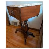 Victorian Marble-Top Wooden Side Table with Floral Carving