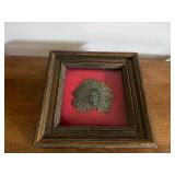 Framed Vintage Brass Native American Motif Decoration
