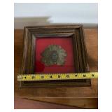 Framed Vintage Brass Native American Motif Decoration