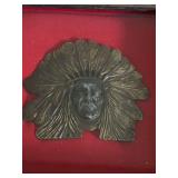 Framed Vintage Brass Native American Motif Decoration