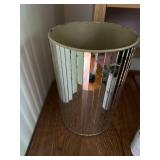 Vintage Metal Wastebasket with Mirrored Stripes