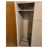 Tan Vintage Metal Storage Cabinet with Sliding Doors