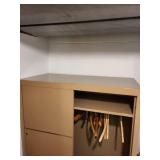 Tan Vintage Metal Storage Cabinet with Sliding Doors