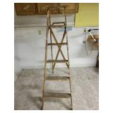 Hardware Cabinets w/ Hardware, Wooden Ladder and Box of Painting Accessories Including Lamp