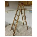 Hardware Cabinets w/ Hardware, Wooden Ladder and Box of Painting Accessories Including Lamp