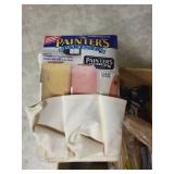 Hardware Cabinets w/ Hardware, Wooden Ladder and Box of Painting Accessories Including Lamp