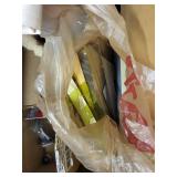 Hardware Cabinets w/ Hardware, Wooden Ladder and Box of Painting Accessories Including Lamp