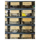 Hardware Cabinets w/ Hardware, Wooden Ladder and Box of Painting Accessories Including Lamp