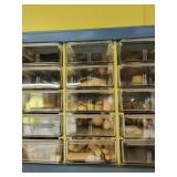 Hardware Cabinets w/ Hardware, Wooden Ladder and Box of Painting Accessories Including Lamp