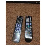 Cabinet with LG Blu-ray Player and Sylvania DVD Player with Remote Controls