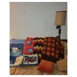 Lot of Handcrafted Quilts and Afghans with Decorative Pillows