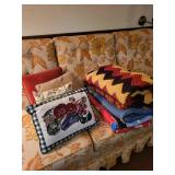 Lot of Handcrafted Quilts and Afghans with Decorative Pillows