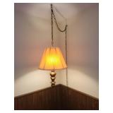 Vintage Hanging Pendant Lamp with Pleated Yellow Shade