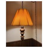 Vintage Hanging Pendant Lamp with Pleated Yellow Shade
